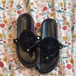 Jack Rogers Black Leather Slides